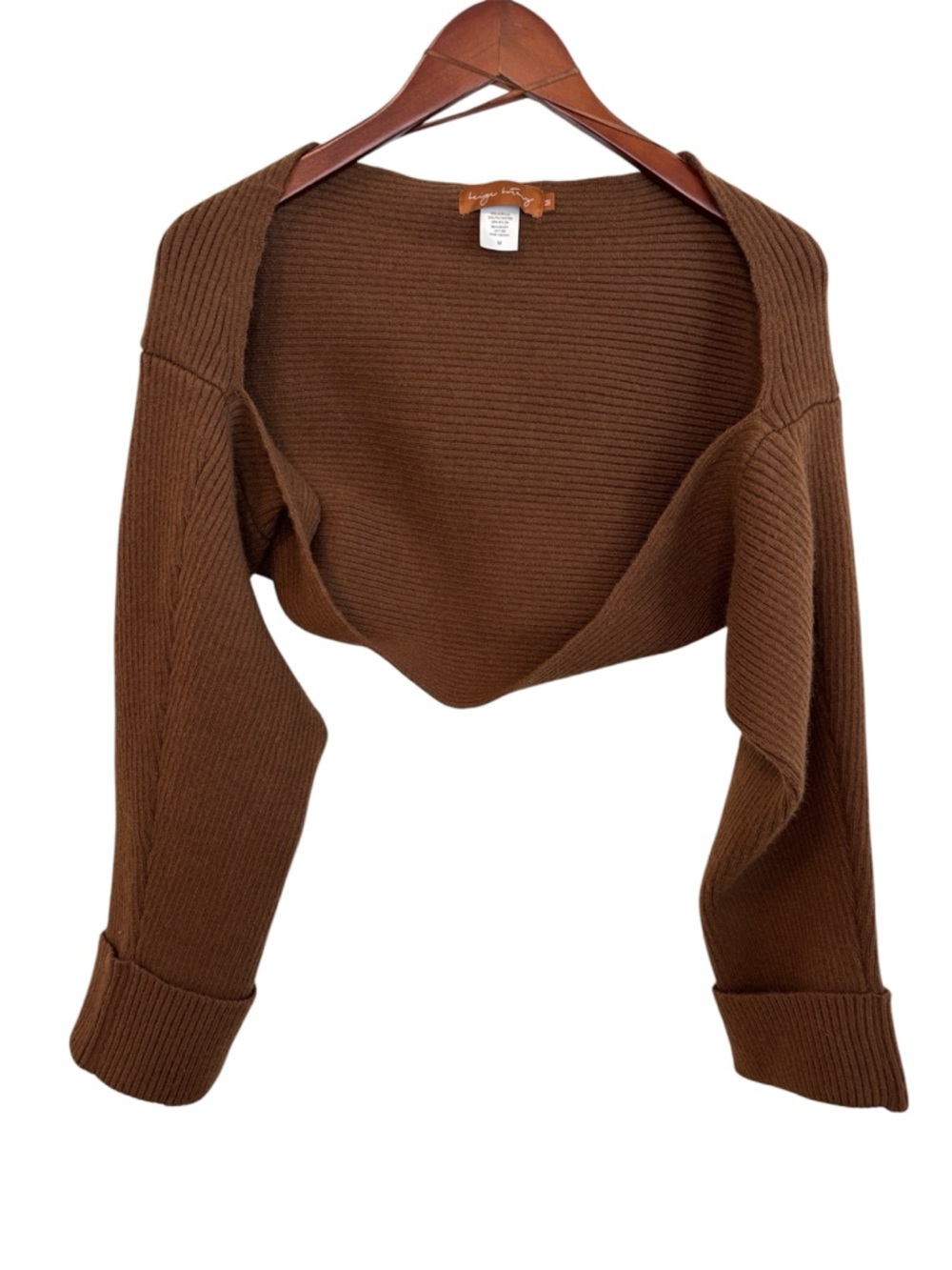 Beige Botany Ribbed Knit Bolero Brown Shrug Cozy Layering Sleeve Top M
